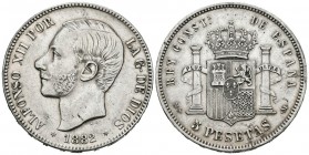 ALFONSO XII (1874-1885). 5 Pesetas. (Ar. 24,83g/37mm). 1882 *18-82. Madrid MSM. (Cal-2019-51). MBC+.