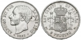 ALFONSO XII (1874-1885). 5 Pesetas. (Ar. 25,00g/37mm). 1882 *18-82. Madrid MSM. (Cal-2019-51). MBC+. Limpiada.