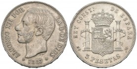 ALFONSO XII (1874-1885). 5 Pesetas. (Ar. 25,01g/37mm). 1883 *18-83. Madrid MSM. (Cal-2019-55). MBC+.