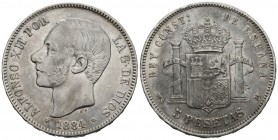 ALFONSO XII (1874-1885). 5 Pesetas. (Ar. 24,75g/37mm). 1884 *18-84. Madrid MSM. (Cal-2019-57). MBC+.