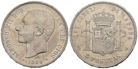 ALFONSO XII (1874-1885). 5 Pesetas. (Ar. 25,10/37mm). 1885 *18-85 . Madrid MSM. (Cal-2019-60). MBC.
