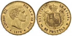 ALFONSO XII (1874-1885). 25 Pesetas. (Au. 8,08g/24mm). 1876 *18-76. Madrid DEM. (Cal-2019-67). MBC+.