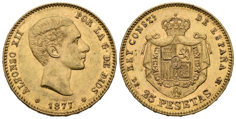 ALFONSO XII (1874-1885). 25 Pesetas. (Au. 8,05g/24mm). 1877 *18-77. Madrid DEM. ...