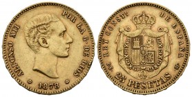 ALFONSO XII (1874-1885). 25 Pesetas. (Au. 8,08g/24mm). 1878 *18-78. Madrid DEM. (Cal-2019-70). MBC+. Golpe en anverso.