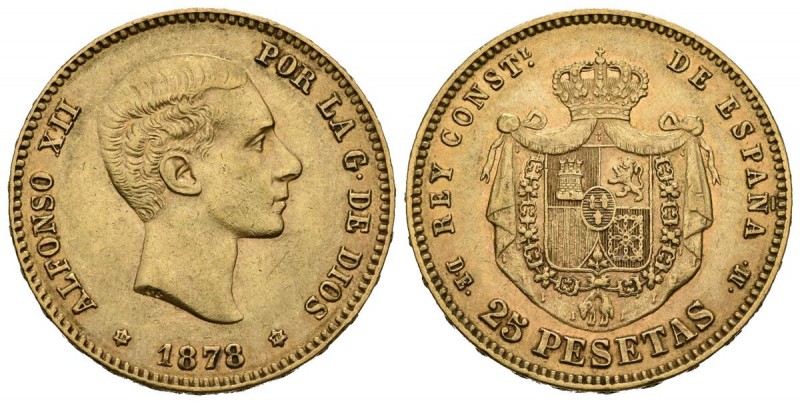 ALFONSO XII (1874-1885). 25 Pesetas. (Au. 8,01g/24mm). 1878 *18-78. Madrid DEM. ...