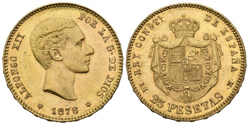 ALFONSO XII (1874-1885). 25 Pesetas. (Au. 8,07g/24mm). 1878 *18-78. Madrid EMM. ...