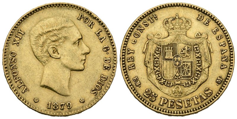 ALFONSO XII (1874-1885). 25 Pesetas. (Au. 8,01g/24mm). 1879 *18-79. Madrid EMM. ...