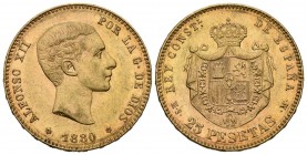 ALFONSO XII (1874-1885). 25 Pesetas. (Au. 8,08g/24mm). 1880 *18-80. Madrid MSM. (Cal-2019-79). MBC+.