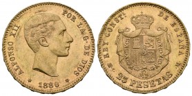 ALFONSO XII (1874-1885). 25 Pesetas. (Au. 8,06g/24mm). 1880 *18-80. Madrid MSM. (Cal-2019-79). MBC+.