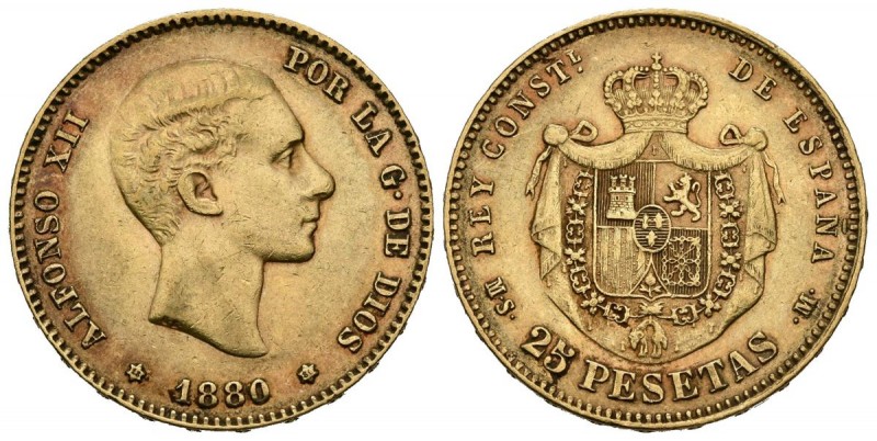 ALFONSO XII (1874-1885). 25 Pesetas. (Au. 8,06g/24mm). 1880 *18-80. Madrid MSM. ...