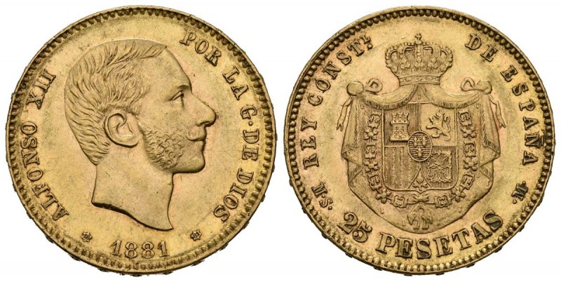 ALFONSO XII (1874-1885). 25 Pesetas. (Au. 8,07g/24mm). 1881 *18-80. Madrid MSM. ...