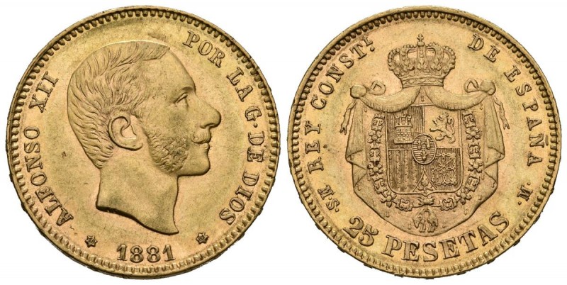 ALFONSO XII (1874-1885). 25 Pesetas. (Au. 8,05g/24mm). 1881 *18-80. Madrid MSM. ...