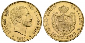 ALFONSO XII (1874-1885). 25 Pesetas. (Au. 8,07g/24mm). 1881 *18-80. Madrid MSM. (Cal-2019-82). MBC+/EBC-.