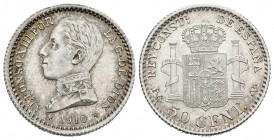 ALFONSO XIII (1885-1931). 50 Céntimos. (Ar.2,52g/18mm). 1910 *1-0. Madrid PCV. (Cal-2019-48). SC. Brillo original.