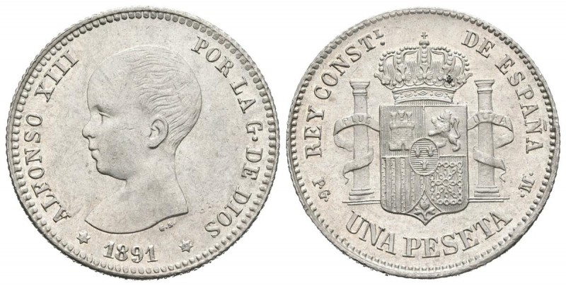 ALFONSO XIII (1885-1931). 1 Peseta. (Ar. 5,14g/23mm). 1891 *18-91. Madrid PGM. (...