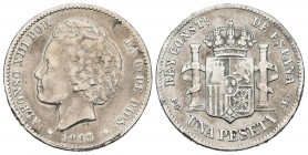 ALFONSO XIII (1885-1931). 1 Peseta. (Ar. 4,87g /23mm). 1893 *18-93. Madrid PGL. (Cal-2019-54). MBC. Estrellas no visibles. Limpiada.