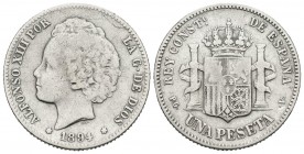 ALFONSO XIII (1885-1931). 1 Peseta. (Ar. 4,86g /23mm). 1894 *18-94. Madrid PGV. (Cal-2019-5). MBC-. Estrellas no visibles. Limpiada.