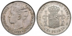 ALFONSO XIII (1885-1931). 1 Peseta. (Ar. 5,05g/23mm). 1899 *18-99. Madrid SGV. (Cal-2019-57). SC. Brillo original y bonita pátina.