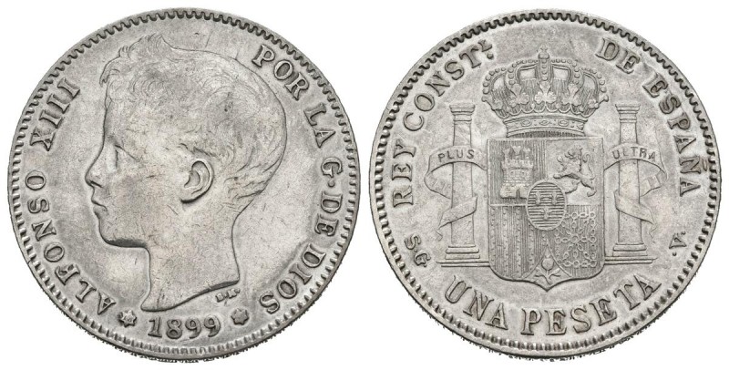 ALFONSO XIII (1885-1931). 1 Peseta. (Ar. 4,99g /23mm). 1899 *18-99. Madrid SGV. ...