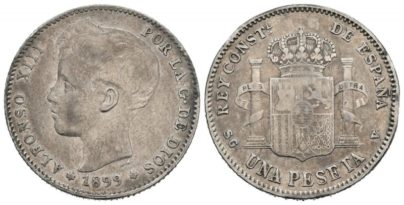 ALFONSO XIII (1885-1931). 1 Peseta. (Ar. 5,12g /23mm). 1899 *18-99. Madrid SGV. ...