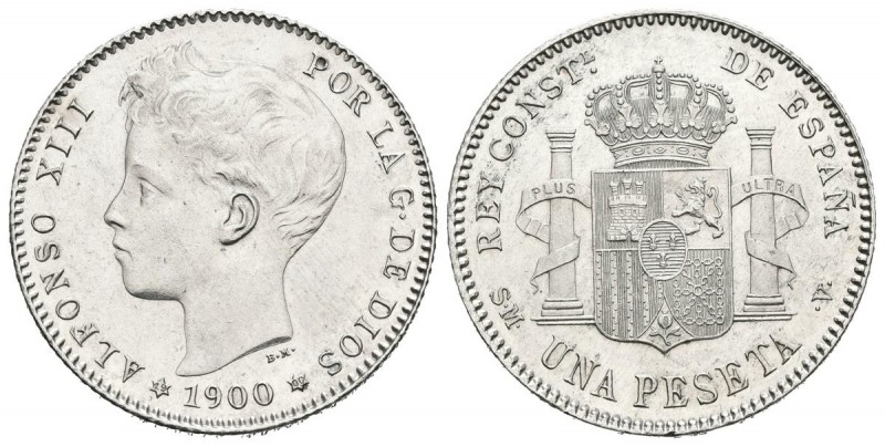 ALFONSO XIII (1885-1931). 1 Peseta. (Ar.4,99g/23mm). 1900 *19-00. Madrid SMV. (C...