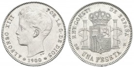 ALFONSO XIII (1885-1931). 1 Peseta. (Ar.4,99g/23mm). 1900 *19-00. Madrid SMV. (Cal-2019-59). SC. Brillo original.