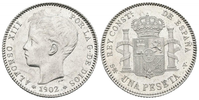 ALFONSO XIII (1885-1931). 1 Peseta. (Ar.5,04g/23mm). 1902 *19-02. Madrid SMV. (C...
