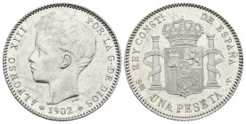 ALFONSO XIII (1885-1931). 1 Peseta. (Ar.5,04g/23mm). 1902 *19-02. Madrid SMV. (Cal-2019-64). SC. Rayitas de limpieza.
