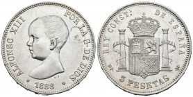 ALFONSO XIII (1885-1931). 5 Pesetas. (Ar. 24,85g/37mm). 1888 *18-88. Madrid MPM. (Cal-2019-92). EBC-. Limpiada.