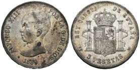 ALFONSO XIII (1885-1931). 5 Pesetas. (Ar. 24,95g /37mm). 1889 *18-89. Madrid MPM. (Cal-2019-93). EBC-. Pátina.