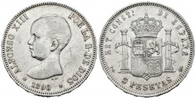 ALFONSO XIII (1885-1931). 5 Pesetas. (Ar. 24,95g/37mm). 1890 *18-90. Madrid PGM. (Cal-2019-97). MBC+. Marquitas. Limpiada.