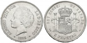 ALFONSO XIII (1885-1931). 5 Pesetas. (Ar. 24,90g/37mm). 1893 *18-93. Madrid PGM. (Cal-2019-102). EBC-. Limpiada.