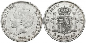 ALFONSO XIII (1885-1931). 5 Pesetas (Ar. 24,87g/37mm). 1893 *18-93. Madrid. PGV. (Cal-2019-103). MBC/MBC+. Primera estrella no visible. Golpecito en e...