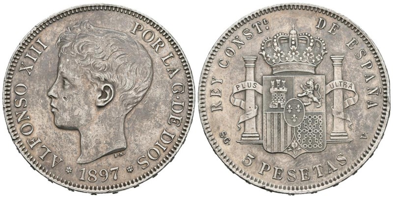 ALFONSO XIII (1885-1931). 5 Pesetas. (Ar. 24,76g /37mm). 1897 *18-97. Madrid SGV...