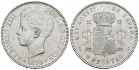 ALFONSO XIII (1885-1931). 5 Pesetas. (Ar. 24,63g/37mm). 1898 *18-98. Madrid SGV. (Cal-2019-109). MBC. Oxidaciones limpiadas.