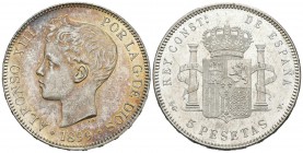 ALFONSO XIII (1885-1931). 5 Pesetas. (Ar. 24,93g/37mm). 1899 *18-99. Madrid SGV. (Cal-2019-110). EBC. Pátina irisada en anverso.