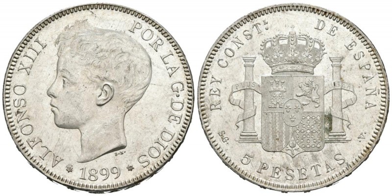 ALFONSO XIII (1885-1931). 5 Pesetas. (Ar. 24,78g/37mm). 1899 *18-99. Madrid SGV....