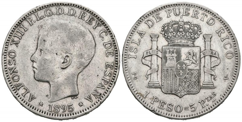 ALFONSO XIII (1885-1931). 5 Pesetas. (Ar. 25,10g/37mm). 1895. Puerto Rico PGV. (...