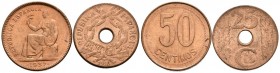 II REPUBLICA (1931-1939). Magnífica pareja de cobres con valores de 25 y 50 céntimos (esta última anepígrafa). Alto grado de conservación. A EXAMINAR....