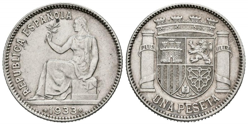 II REPÚBLICA (1931-1939). 1 Peseta. (Ar. 4.99g/23mm). 1933 *3-4. Madrid. (Cal-20...