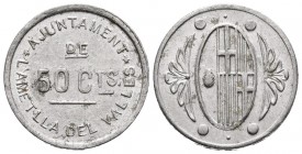 L'AMETLLA DEL VALLES (Barcelona). 50 Céntimos. (Al. 0,94g/20mm). 1936-1939. (Cal-2019-3). Con inscripción. MBC+.