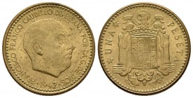 ESTADO ESPAÑOL (1939-1975). 1 Peseta. (AlAe. 3,32g/20mm). 1947 *19-53. Madrid. (Cal-2019-53). SC-. Acuñación algo floja.