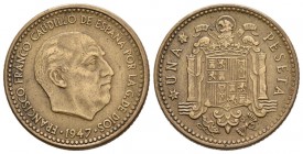 ESTADO ESPAÑOL (1939-1975). 1 Peseta. (AlCu. 3,47g/21mm). 1947 *19-56. Madrid. (Cal-2019-55). MBC+. Escasa.
