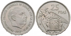 ESTADO ESPAÑOL (1939-1975). 25 Pesetas. (Ni. 8,50g/27mm). 1957 *58. Madrid. (Cal-2019-116). SC. Leves marquitas en anverso.