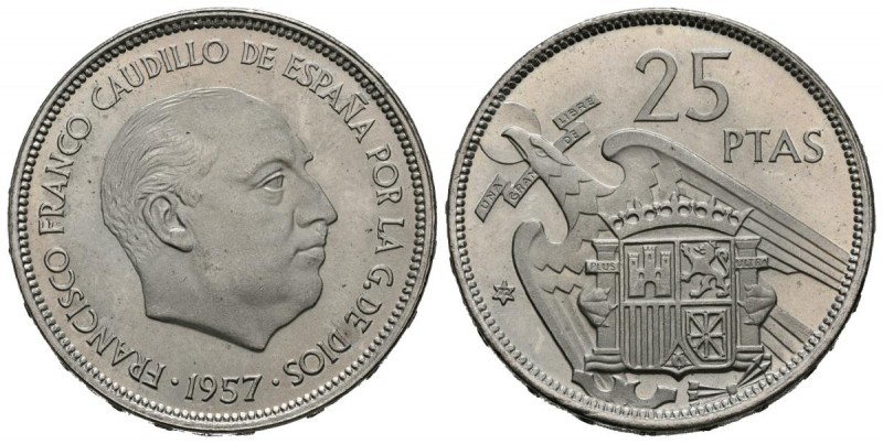 ESTADO ESPAÑOL. (1936-1975). 25 Pesetas. (Ni. 8,49g/27mm). 1957 *72. Madrid. (Ca...