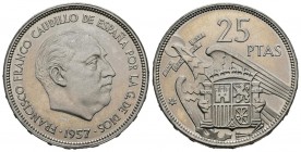 ESTADO ESPAÑOL (1936-1975). 25 Pesetas. (Ni. 8,40g/27mm). 1957 *73. Madrid. (Cal-2019-128). PROOF. Precioso brillo. Pequeñas marquitas en anverso.Esca...