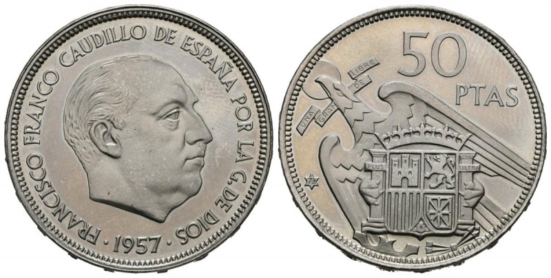 ESTADO ESPAÑOL (1936-1975). 50 Pesetas. (Ni. 12.46g/30mm). 1957 *73. Madrid. (Ca...