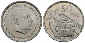 ESTADO ESPAÑOL (1936-1975). 50 Pesetas. (Ni. 12.46g/30mm). 1957 *73. Madrid. (Cal-2019-142). PROOF. Precioso brillo. Escasa