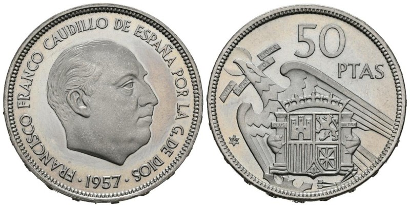 ESTADO ESPAÑOL (1936-1975). 50 Pesetas. (Ni. 12.39g/30mm). 1957 *74. Madrid. (Ca...