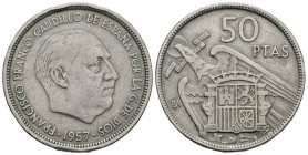 ESTADO ESPAÑOL (1939-1975). 50 Pesetas. (Ni. 12,42g/30mm). 1957 *BA. (Cal-2019-156).I Exposición Iberoamericana de Numismática y Medallística. MBC-....